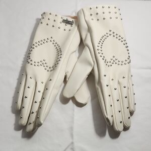 Steve Madden Elegant White Studded Gloves, Soft And Warm Inside, Size L-xl